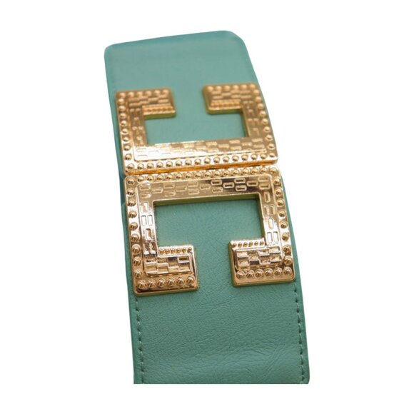 New Women Mint Blue Green Color Elastic Fashion Belt Gold Metal C Buckle S M - Picture 15 of 17